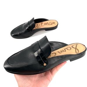 Sam Edelman Perri Black Embossed Leather Slip On Loafer Mules size 8.5 flats